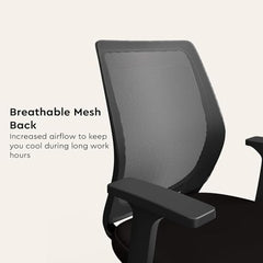 Interio by Godrej Curv Premium Mesh Wide Back Ergonomic Chair | Work from Home/Study Chair | 1-Year Warranty | Height Adjustable Chair | Heavy Duty PP Base | DIY Installation, Black
