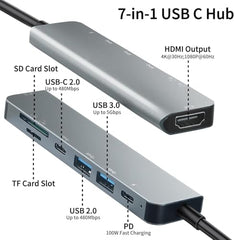 PESOMA USB C Hub – 8-in-1 USBC Adapter with USB, C-USB, 100W PD, USB 3.0 5Gbps Ports, SD/TF Card Reader – USB-C Dongle for Office, Meetings, Travel & Home Setup (Silver)