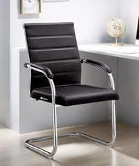 GOYALSON Visitor Chair Leather Back and Cushioned seat Chrome Base Suitable for Reception Home Conference Room Study Computer Restaurant Chair (1 Leather Back, z Black, Standard)