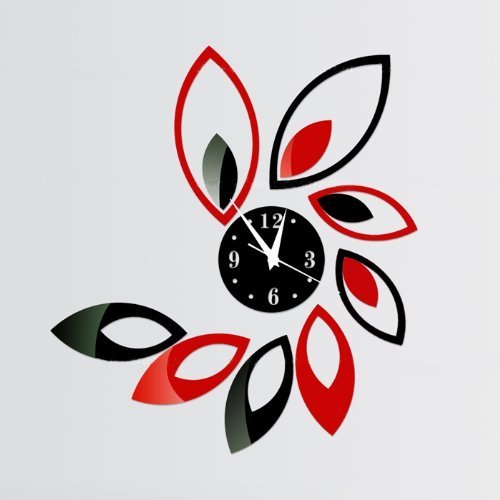 SYGA Mirror Wall Clock, Red and Black Rhombus Leaves Sticker Decoration