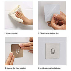 HOKIPO Magic Sticker Wall Hooks for Hanging, No Drill, Pack of 6, Silver | Plastic, self adhesive - no drilling or screws. Holds up to 3 kg per hook. 12 month adhesive warranty. Smooth surfaces only.
