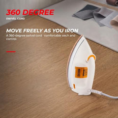 Usha 3710 1000Watt 1.75 kg Heavy Weight Dry Iron | Double Coat Golden Non Stick Soleplate for Longer Durability | Extra Long Soleplate | 360° Swivel Cord | 2 Years Warranty | (White)