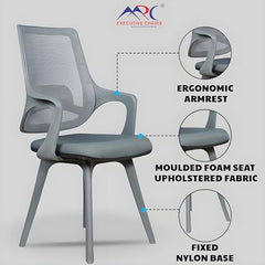 MRC Mono Ergonomic Office Chair (Mid-Back) – Revolving Breathable Mesh Desk Chair for Work from Home & Study–Lumbar Support & Heavy Duty Nylon Base (Grey & White)