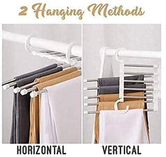 MOMISY 5 in 1 Stainless Steel Foldable Hangers for Clothes Pant Hanging Multi-Layer Multi Purpose Space Saving Magic for Wardrobe (Pack of2)