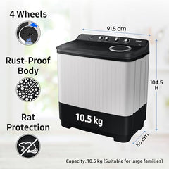 Samsung 10.5 kg, 5 star, Semi-Automatic Top Load Washing Machine (WT10C4260GG/TL, Air Turbo Drying, Light Gray,)
