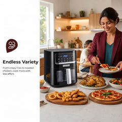 USHA Ichef Smart Air Fryer 4.5L,10 In 1 Functions10 Preset Menu|Digital Display&Touch Panel|Transparent Window|Illuminated Chamber|Turbo Air Circulation|Oil Free Cooking|Auto Pause/Start(Black),1350W