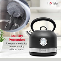 Hafele Dome Plus 2200W, 240V Electric Stainless Steel Kettle with Spout Cover with Analogue Temperature Display, Detachable Micro-Mesh Filter for Lime Scale Filtering, Easy Cleaning (1.7 L) (Grey)