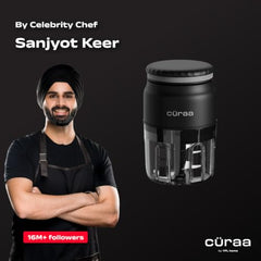 CÜRAA Chopper Electric for Kitchen | ChopLab Neo USB Vegetable Chopper for Kitchen Use by Chef Sanjyot Keer | Rechargeable Chopper with Stainless Steel Blades, 250ml, Beige