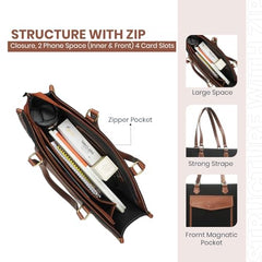 Womanix Laptop Tote Bag,14 inch Laptop Bag, Shoulder Bags With Back Trolley Strap, Casual Briefcase, Handbag for Travel, Office, College,Work