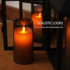 Flameless LED Pillar Candle Set of 2 | Acrylic Fiber Glass | Dancing Faux Wick | Remote Control with Battery Operated 3 AA | Home Décor & Gifting | 3" D x 6" H | Red
