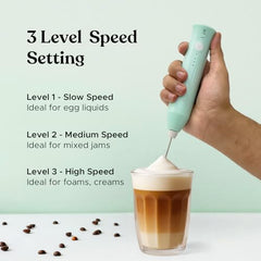 Salt AeroWhisk Classic Rechargeable Milk Frother | 3 Speed Modes | Egg Beater and Milk Frother Attachment | Powerful Motor with Long Lasting Battery, Green