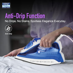 KENT Steam Iron|Luxe 2200 Watts|Powerful Steam Output Upto 25 G/Min|Steam Burst|Ceramic-Coated Non-Stick Sole Plate|Vertical And Horizontal Steaming|Anti Drip|Self Cleaning|Blue