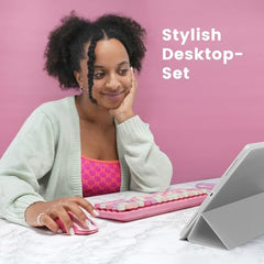 Perixx PERIDUO-802PK Bluetooth Mini Keyboard and Mouse Combo - Retro Round Key Caps - Pastel Pink - US English