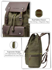 FUR JADEN Eco Friendly Travel 4 Compartment Laptop Backpack Made of Water Resistant Sustainable Canvas and Vegan Leather for Unisex for Travel Hiking Work (Coffee)