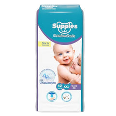 Amazon Brand - Supples Premium Baby Diaper Pants | 84 Baby Diapers | XXL | 15-25 Kg | 42 x 3 Packs | 12 Hrs Absorption | Cushiony Cotton Soft Fabric | Phthalates-Free | Triple Leak Guard