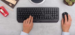 Cherry GENTIX Desktop, Wireless Keyboard & Mouse Combo, 2.4 GHz Connection, Integrated Wrist Rest, Symmetrical Mouse, Battery-Powered, QWERTY, Black