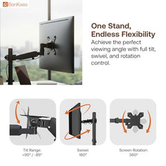 BonKaso Dual Monitor Stand for Desk | Height Adjustable Alloy Steel Arm Mount for 13”–27” Screens | 360° Rotation, Tilt & Swivel, Cable Management, Space-Saving Dual Arm Monitor Mount (Black & White)