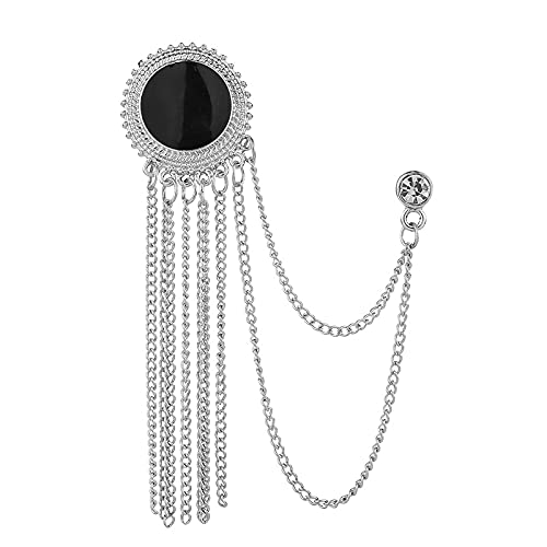 SYGA Men's & Women Suit Shirt Stud Lapel Pin Chain Tassel Brooch Pin with Crystal Chain(Classic Round Tassel Silver)