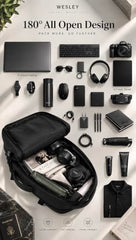 Wesley Luxur 45 Ltrs Overnighter Expandable Travel Laptop Backpack, Flight Cabin Approved Carry On with 16 inch Laptop Compartment, Anti Theft feature business/Travel/Weekender/college Charcoal Black