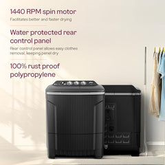 Godrej 8Kg 5 Star with 5 Years Comprehensive Warrnaty, Wash Upto 8 King Size Bedsheets, 370W PowerMax Motor, Magic Lint Fliter, Semi Automatic Washing Machine(WSEDGE CLS 80 5.0 EN2 MCSGR,Crystal Grey)