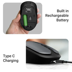 ZEBRONICS Charm Rechargeable Wireless Mouse, Dual Mode (2.4GHz + BT), Dual Bluetooth, Upto 1600 DPI, Silent Operation, 6 Buttons, Comfortable & Ergonomic, for Mac | Laptop | Computer (Metallic Grey)