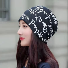 MOMISY Women Unisex Winter Beanie Hat & Neck Warmer | Knitted Multifunctional Scarf Cap with Letter Print | Warm Pullover Hat (in, Alpha, Free Size, BlackLetter)