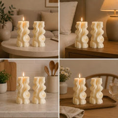 Decorative Fragrance Candle with Raised 3D Ivory Swirl Pillar Artwork | Long Burning Scented Candle for Home Décor, Living Room, Bedroom, Meditation Space, Table Decoration & Gift
