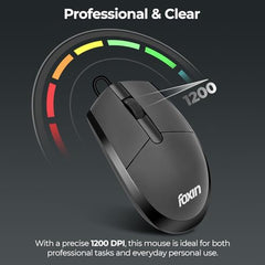 Foxin Glance Grey Wired USB Mouse | 1200 DPI Optical Sensor | Ergonomic & Lightweight (68g) with 3-Button | Plug & Play | 1.2M Cable | Silent Buttons | Wired Mouse for Laptop, PC, Desktop & Office Use