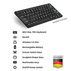 Perixx PERIBOARD-732B Wireless Backlit Mini Keyboard - X Type Scissor Keys - White Backlit - US English,Black,11950