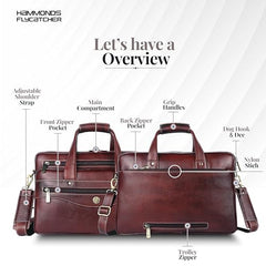 Hammonds Flycatcher Genuine Leather 15.6 Inch Laptop Office Bag for Men | 15.6” Padded Laptop Sleeve| 3 Zip Pockets| Detachable & Adjustable Strap| Pen,Wallet & Mobile Pocket |Durable|1 Year Warranty