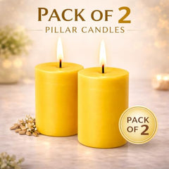 Pure Indian Candle Handpourd Sandalwood Amber Scented Yellow Wax Pillar Candle PICTL001 (Pack of 2 pcs.)