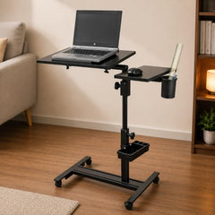 Isomars Multipurpose Laptop Table Study Desk, Lockable Wheels, & Height Adjustable for Breakfast Table, WFH & Online Classes Made in India (White)