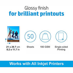 Oddy 180 GSM A4 Size Glossy Photo Paper – Water Proof, Instant Drying, Pack of 50 Sheets, Compatible with Inkjet Printer