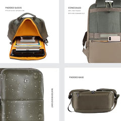 Gear Elevate Faux Leather 20L Water Resistant Anti-Theft 4 Compartment Backpack/Laptop Bag/Office Bag With Raincover For Men/Women (Olive-Yellow)