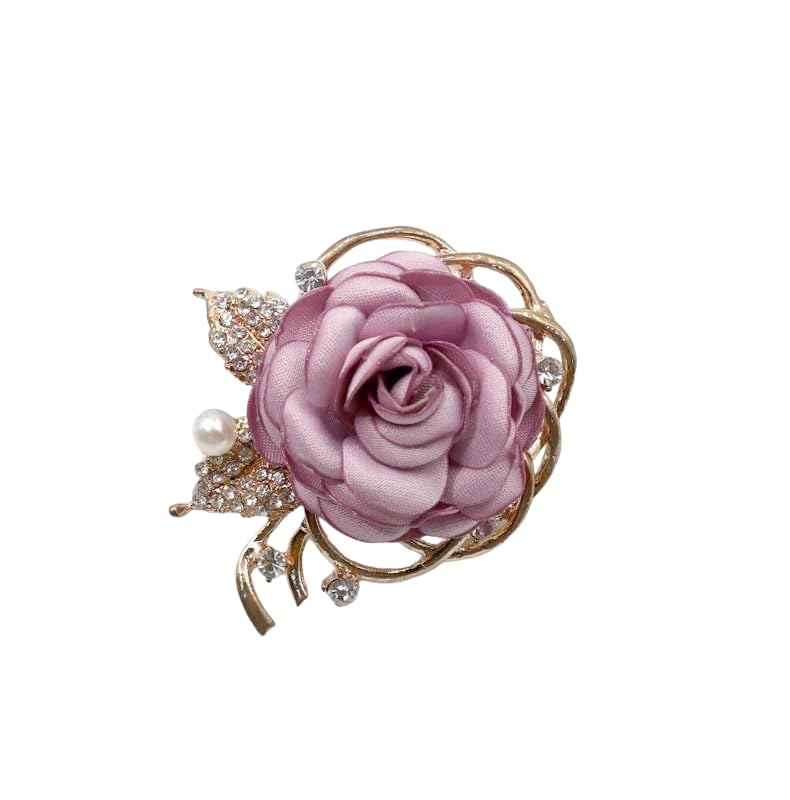 SYGA Women's Floral Brooch Pin with Rhinestones and Pearls (Purple)