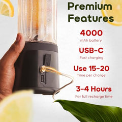 InstaCuppa Portable Blender Bottle, Long Lasting 6000 mAh Battery with Fast Charging, LED Display for Battery Status & 40-Second Blend Timer, Sipper Lid & Detachable Bottom Cap, 230 Watts, 600 ML