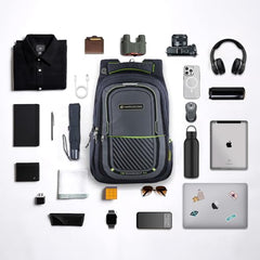 HARISSONS Verge Men’s Travel Laptop Backpack | Fits 15.6" Laptop | 40L Lightweight | USB Port, Water-Resistant, Hidden Pocket, Luggage Strap | Work, Commute & Travel (Black & Teal)