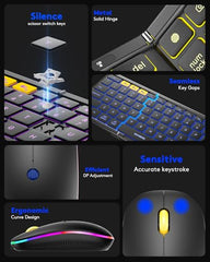Samsers Foldable Keyboard&Mouse, Samsers Folding Bluetooth Keyboard Mouse Combo, 2.4G + BT5.0 x 2, Full-Size Portable Travel Keyboard & USB-C Rechargeable Wireless Mouse for iOS Android Windows Mac OS