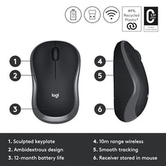 Logitech M186 Wireless Mouse, 2.4GHz with USB Mini Receiver, 3 Years Battery Life, 1000 DPI Optical Tracking, Ambidextrous, Compatible with PC, Mac, Laptop