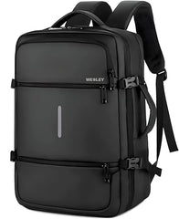 Wesley Luxur 45 Ltrs Overnighter Expandable Travel Laptop Backpack, Flight Cabin Approved Carry On with 16 inch Laptop Compartment, Anti Theft feature business/Travel/Weekender/college Charcoal Black