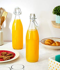 Amazon Brand - Solimo Silica Glass Bottle with Flip Cap, 1 Litre, Set of 4, Transparent