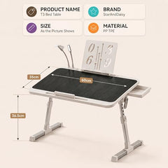StarAndDaisy T9 Foldable Bed Table for Laptop & Study, 4-Level Adjustable Angled Tabletop, Large Desktop Surface with Anti-Slip Stopper, Tablet & Phone Slot, Storage Drawer, Stable Legs, PP & TPE
