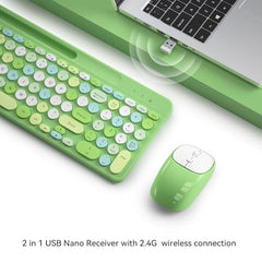 Retro Wireless Keyboard and Mouse Combo, Full-Size USB Keyboard with Round Keycaps, 2.4GHz Wireless for Desktop, Laptop and Computer (Green-Colorful)