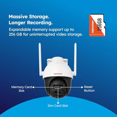 MANOMAY Protect Pro 3MP 4G SIM Security Camera [STQC Approved] 360° Outdoor Pan Tilt CCTV, Smart AI Human Auto Tracking, Color Night Vision, Two-Way Audio, IP66 Waterproof, Alexa, 256GB Memory Card