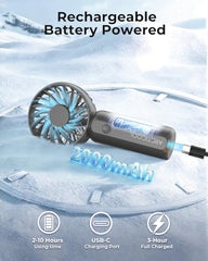 ARCTICOOL Portable Mini Fan - Rechargeable Hand Fan with 3 Adjustable Speeds, 2000mAh Battery, Lightweight Design, Low Noise, and Easy Portability for Indoor and Outdoor Use (Deep Black)
