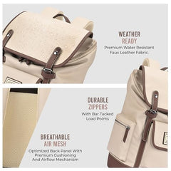 Gear Classic 16.5"/21L Medium Water Resistant Faux Leather Anti Theft Knapsack | Laptop Bag | Casual Bag | Travel Bag for Men/Women (Green - Brown)