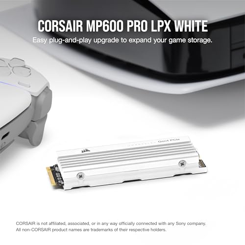 Corsair MP600 PRO LPX 2TB M.2 NVMe PCIe x4 Gen4 SSD - Optimized for PS5 (Up to 7,100MB/sec Sequential Read & 5,800MB/sec Sequential Write Speeds, High-Speed Interface, Compact Form Factor) White