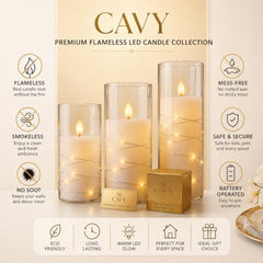CAVY LED Glass Pillar Candles Light with Acrylic Fiber Glass | Flameless Smokeless Decorative LED Candles Faux Dancing Wicks | Perfect for Diwali Decoration, Home Decor, Gifting, Wedding (Set of 5)
