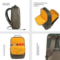 Gear Elevate Faux Leather 20L Water Resistant Anti-Theft 4 Compartment Backpack/Laptop Bag/Office Bag With Raincover For Men/Women (Olive-Yellow)