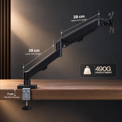 HIFFIN MS16 Monitor Stand, Gas Spring Single Monitor Arm for 32 Inch Screens, 2–10 kg Load Capacity, VESA 75x75 & 100x100 mm, Adjustable Monitor Desk Mount